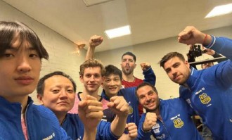 樊振东欧冠15分钟速胜111开局，模仿C罗庆祝 与队友共享荣耀时刻